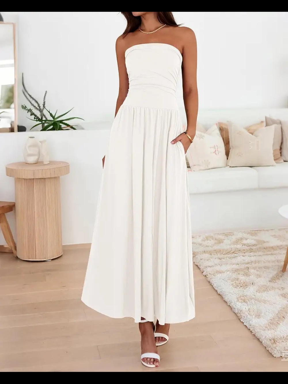 BTFBM Summer Maxi Dresses Strapless Ruched Tube Top Flowy Beach - Picture 3 of 12
